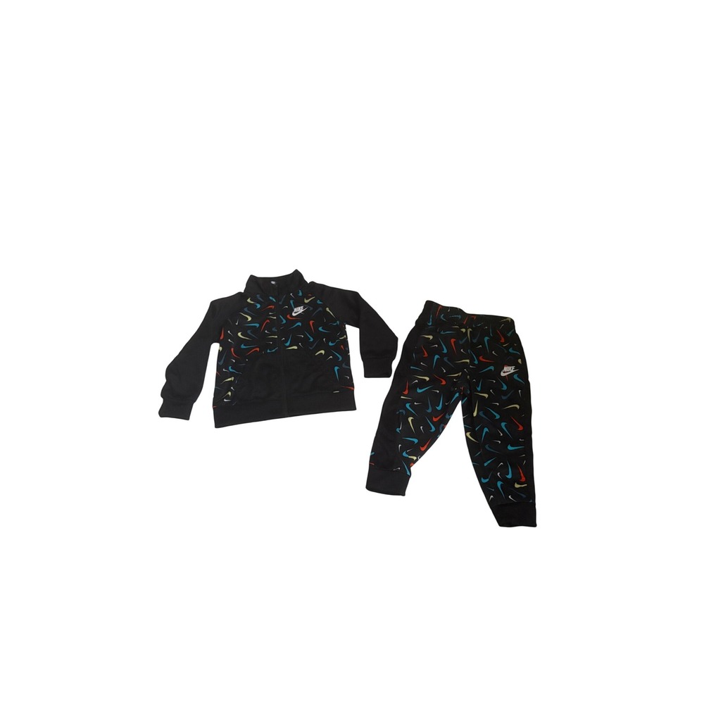 Nike Toddler Boys Black Multi-Color Swoosh Print Tracksuit Set 2pc 18M